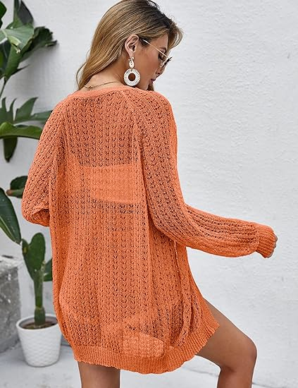 Women's Crochet Lightweight Cardigan Blouse Front Front Long Sleeve Summer Cardigan